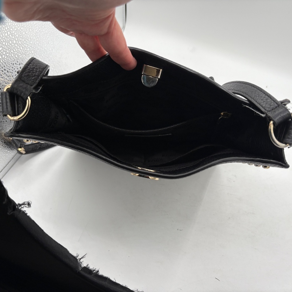 Michael Kors Sullivan Black Leather Gold Studded Crossbody Messenger Bag - Picture 11 of 15